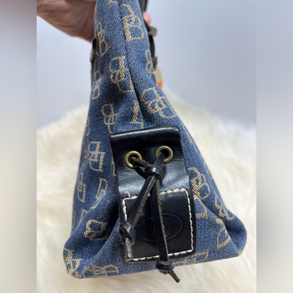 Dooney & Bourke Monogram Denim Crossbody/ Mini Satchel Leather Trim & Tassels - Picture 5 of 17
